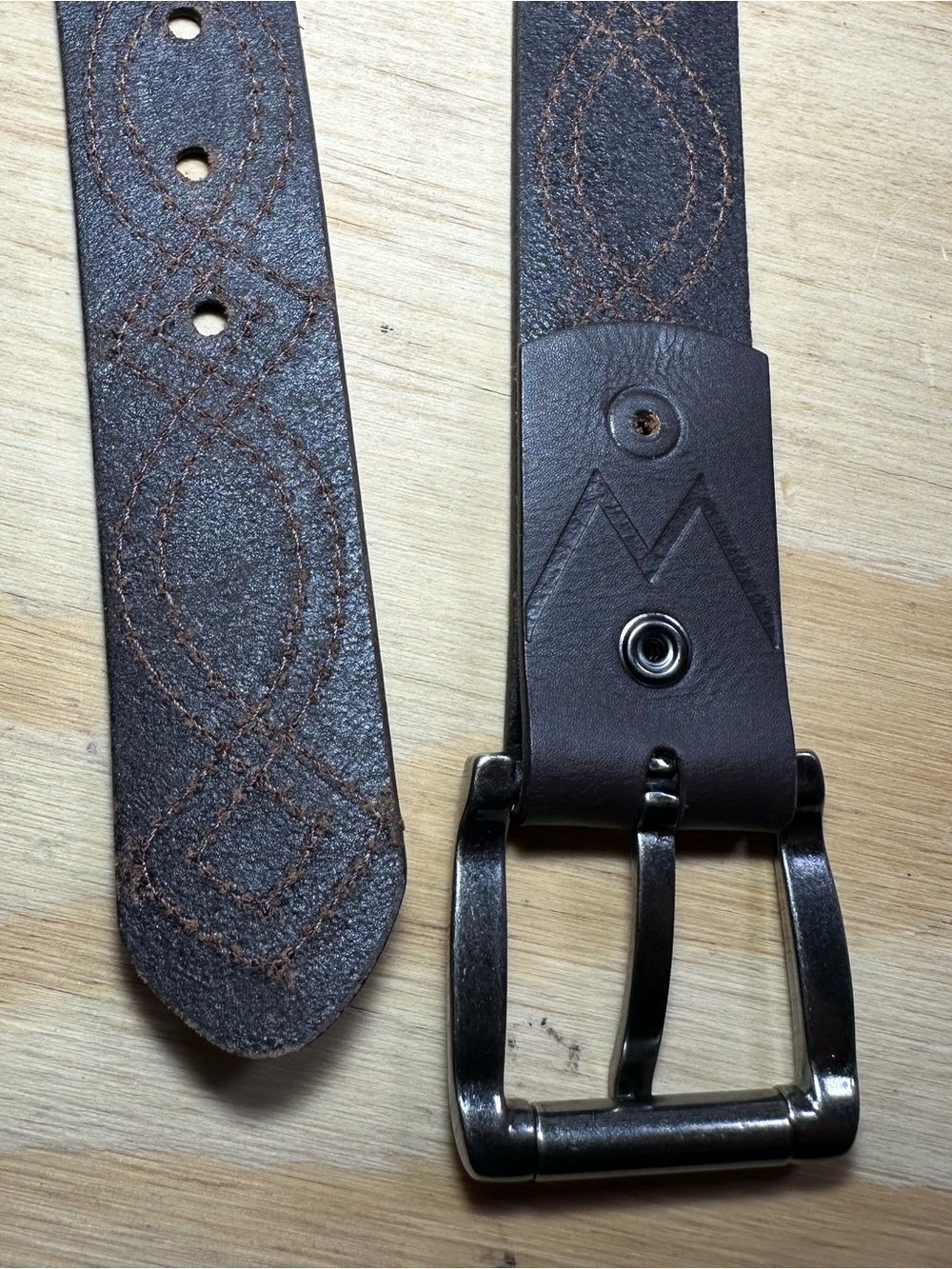 Wrangler Mens Brown Genuine Leather Western Belt Stitching Size 36 read conditio